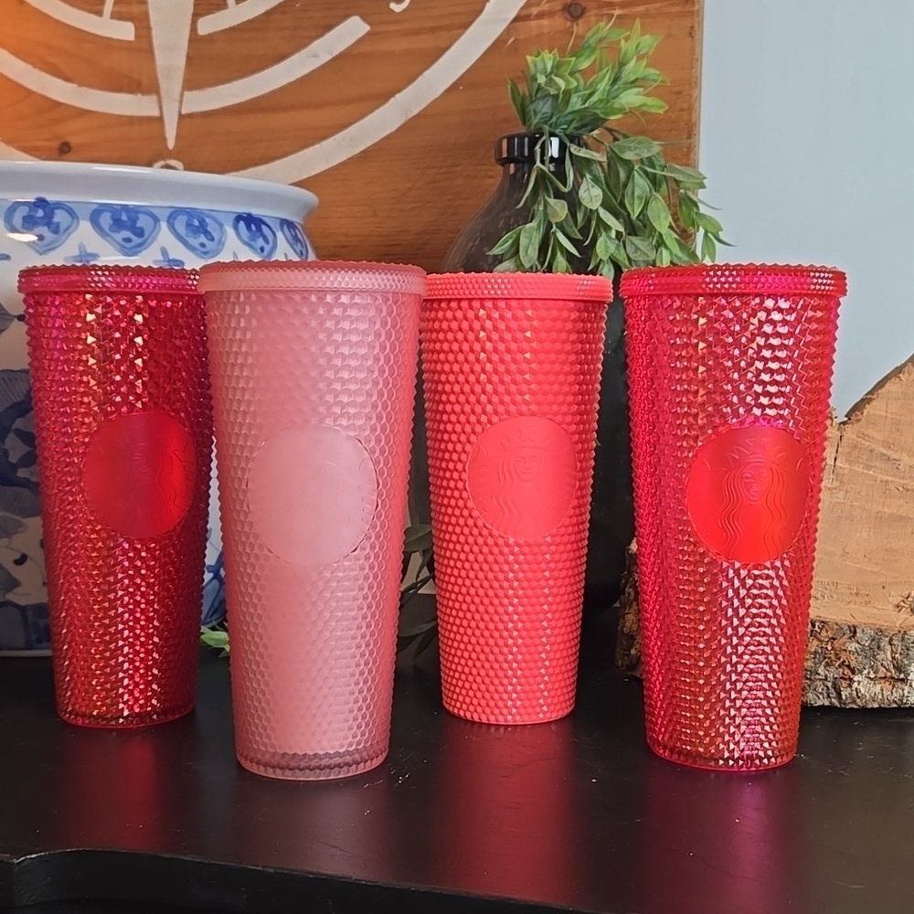Starbuck Tumbler SET-Hot Pink, Lemonade,&Coral Pink-Set of 4 Tumblers+ 1 lid